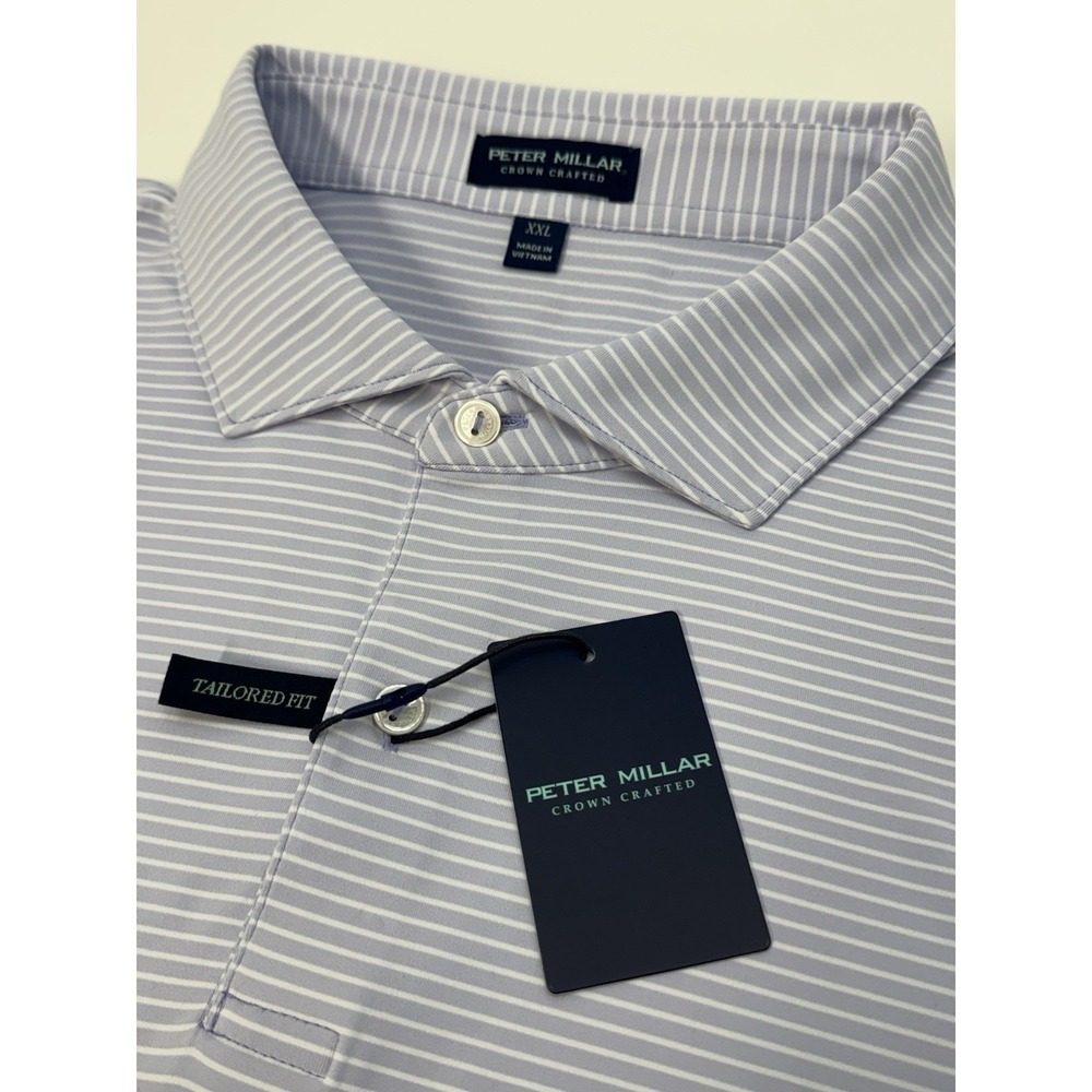 NWT Peter Millar BALLAD Striped Jersey Golf Polo Shirt LMOON Lavender XXL $115